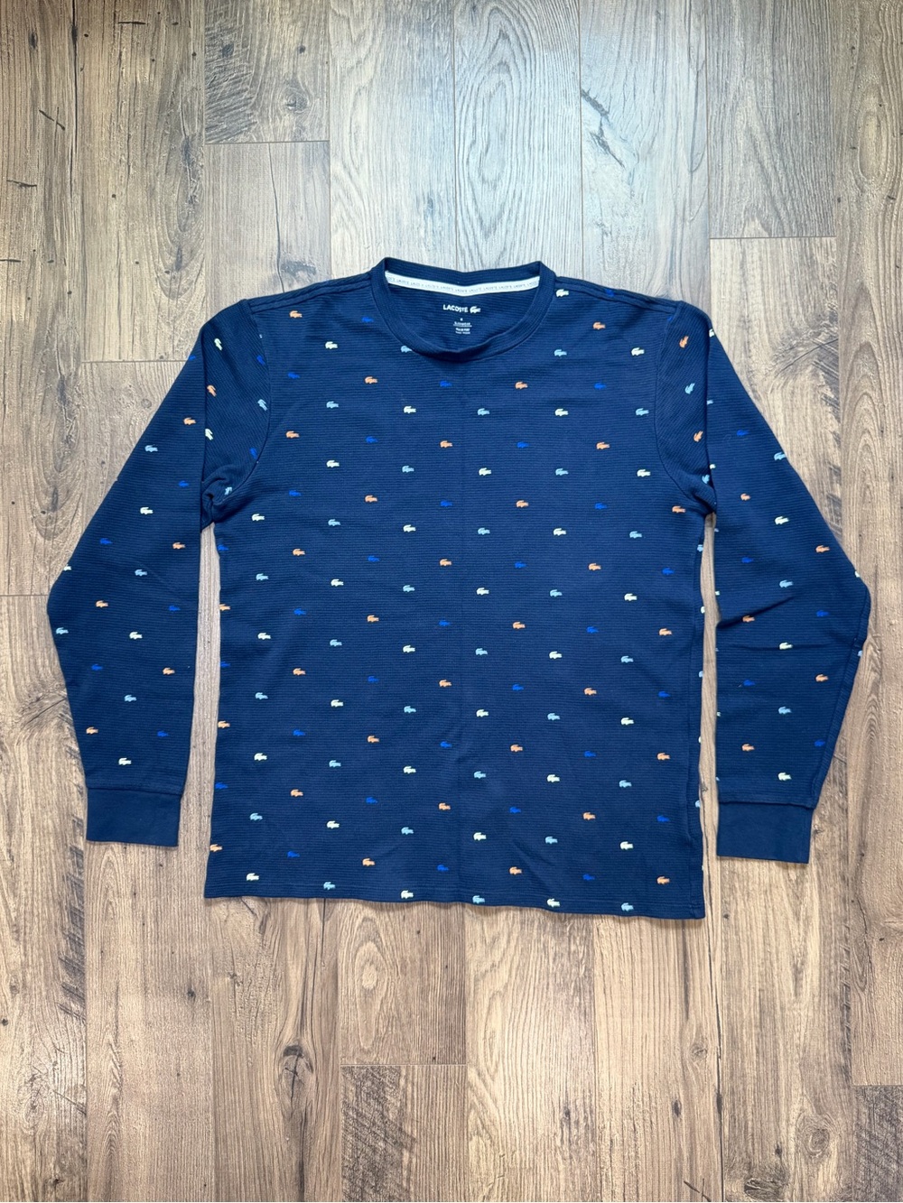 Lacoste Men’s Navy Blue Crocodile Print Long Sleeve Pajama Top M